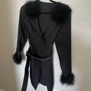 fur sleeve black blazer dress